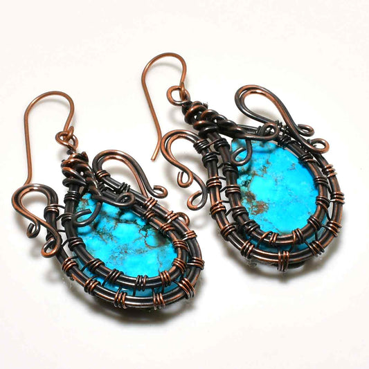 Azure Embrace – Copper-Wrapped Turquoise Earrings