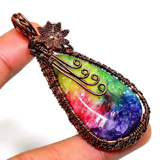 Aurora’s Veil – Rainbow Tourmaline Copper Pendant