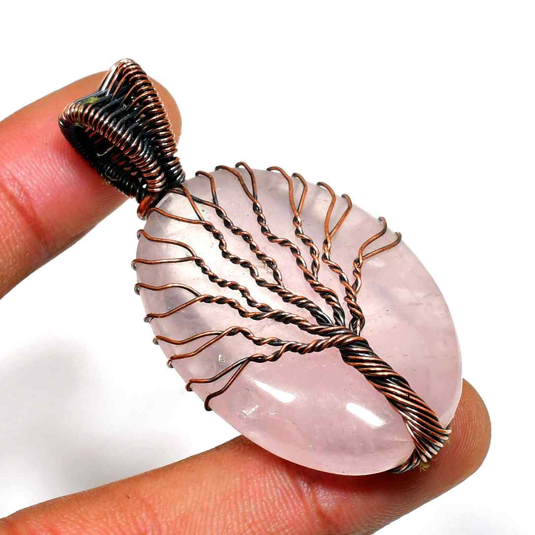 Rose’s Embrace – Rose Quartz Copper Pendant