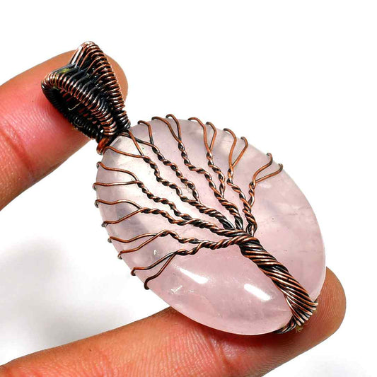 Rose’s Embrace – Rose Quartz Copper Pendant
