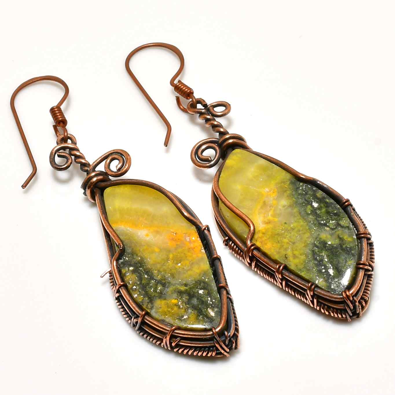 Verdant Glow – Yellow & Green Copper Earrings