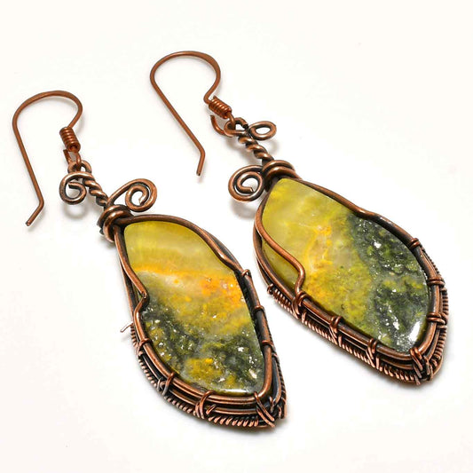 Verdant Glow – Yellow & Green Copper Earrings