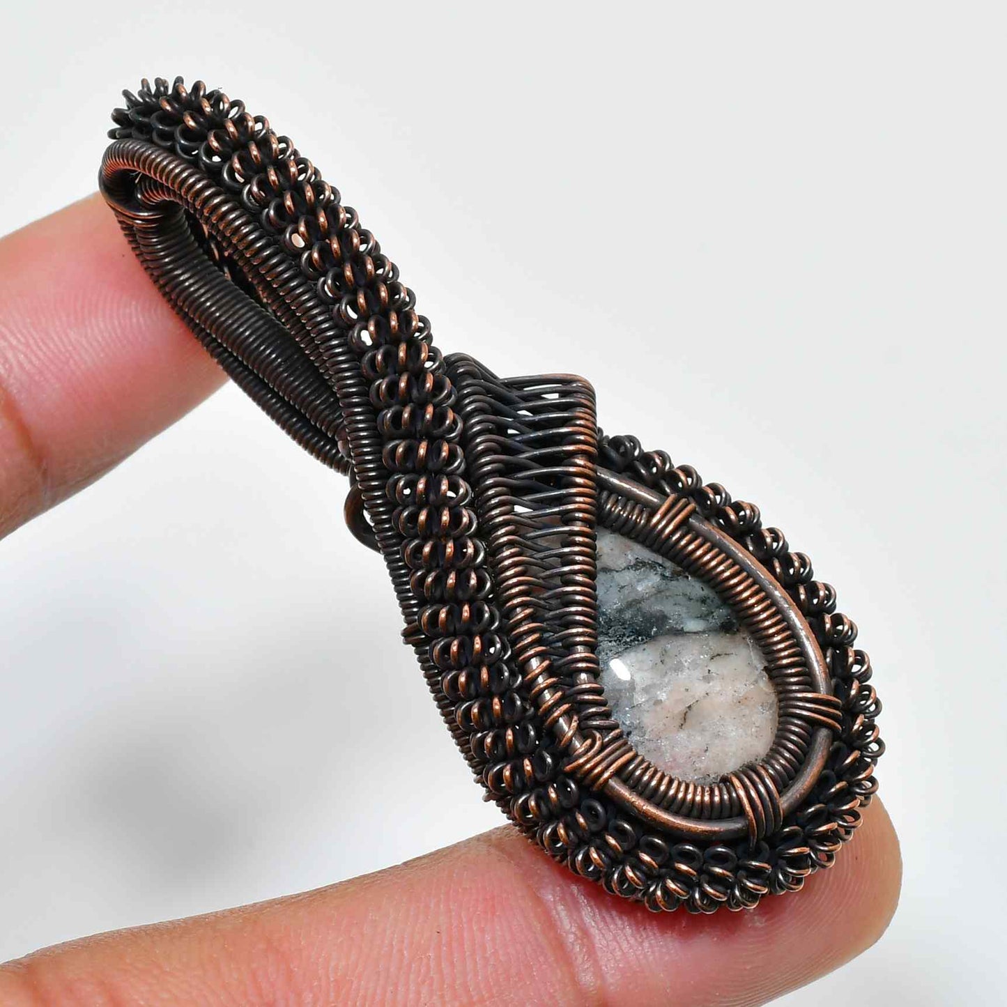 Gaia’s Embrace – Oxidized Copper & Natural Stone Pendant