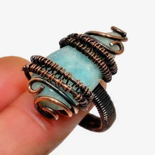 Aquamarine Serenity – Handwrapped Copper Wire Ring