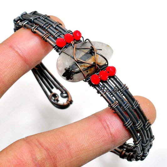 Ember’s Embrace – Copper-Wire Wrapped Natural Stone & Bead Bracelet