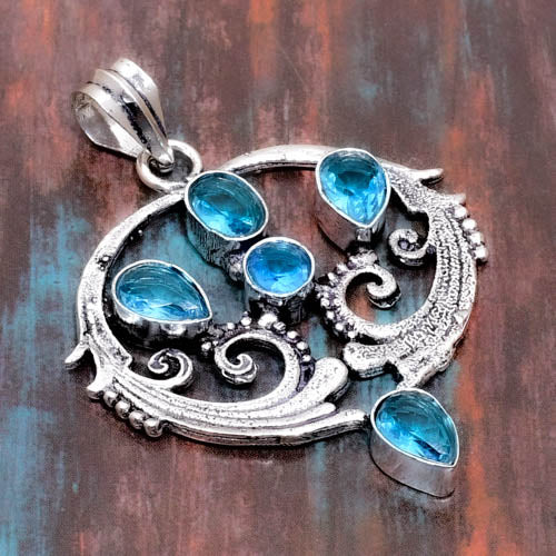 Azure Serenity – Blue Topaz Silver Pendant