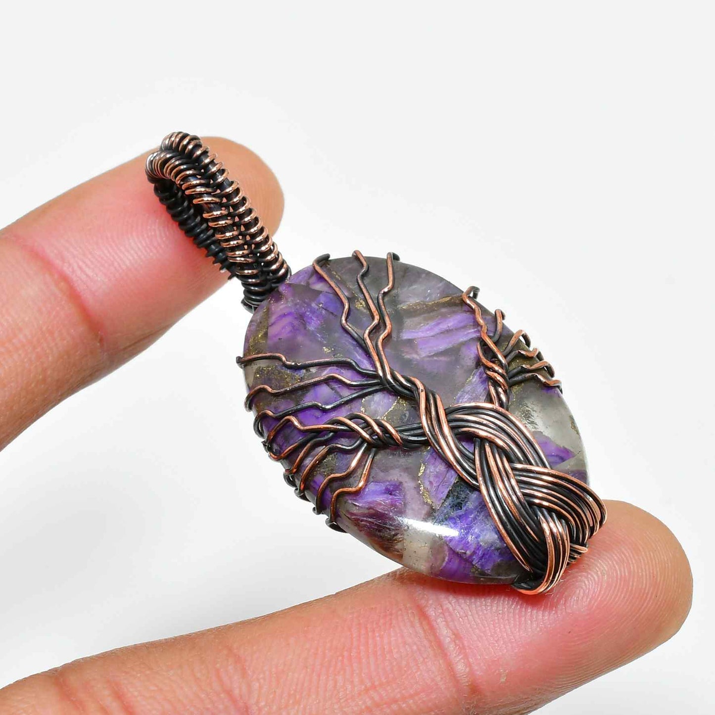 Ezra’s Veil – Handwrapped Amethyst & Copper Pendant