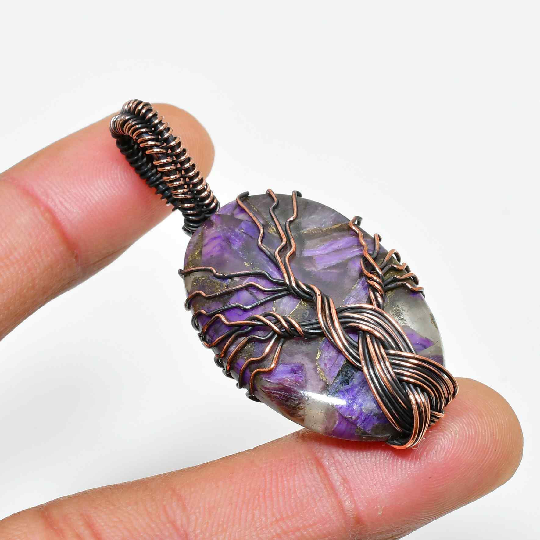 Ezra’s Veil – Handwrapped Amethyst & Copper Pendant