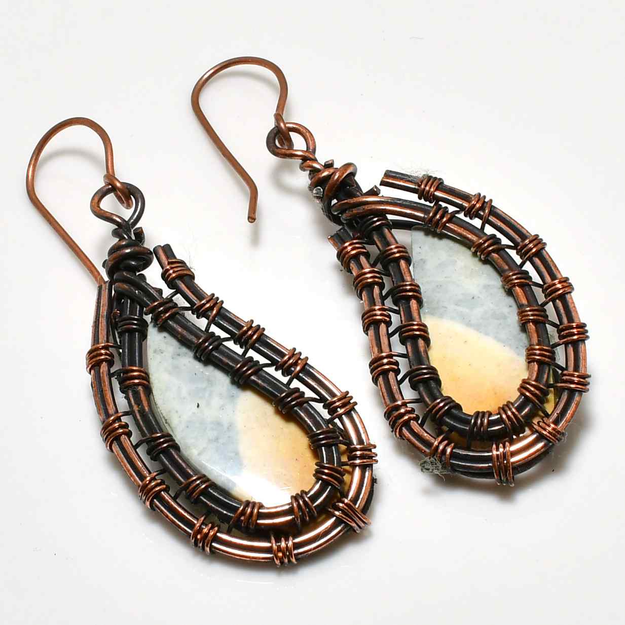 Gaia’s Embrace – Oxidized Copper & Stone Earrings