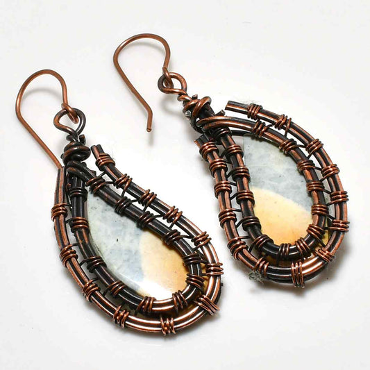 Gaia’s Embrace – Oxidized Copper & Stone Earrings