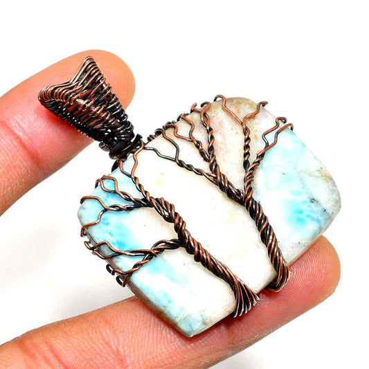 Serenity Tree – Larimar Copper Pendant