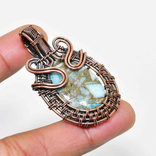 Ocean’s Whisper – Aqua Stone Copper Pendant