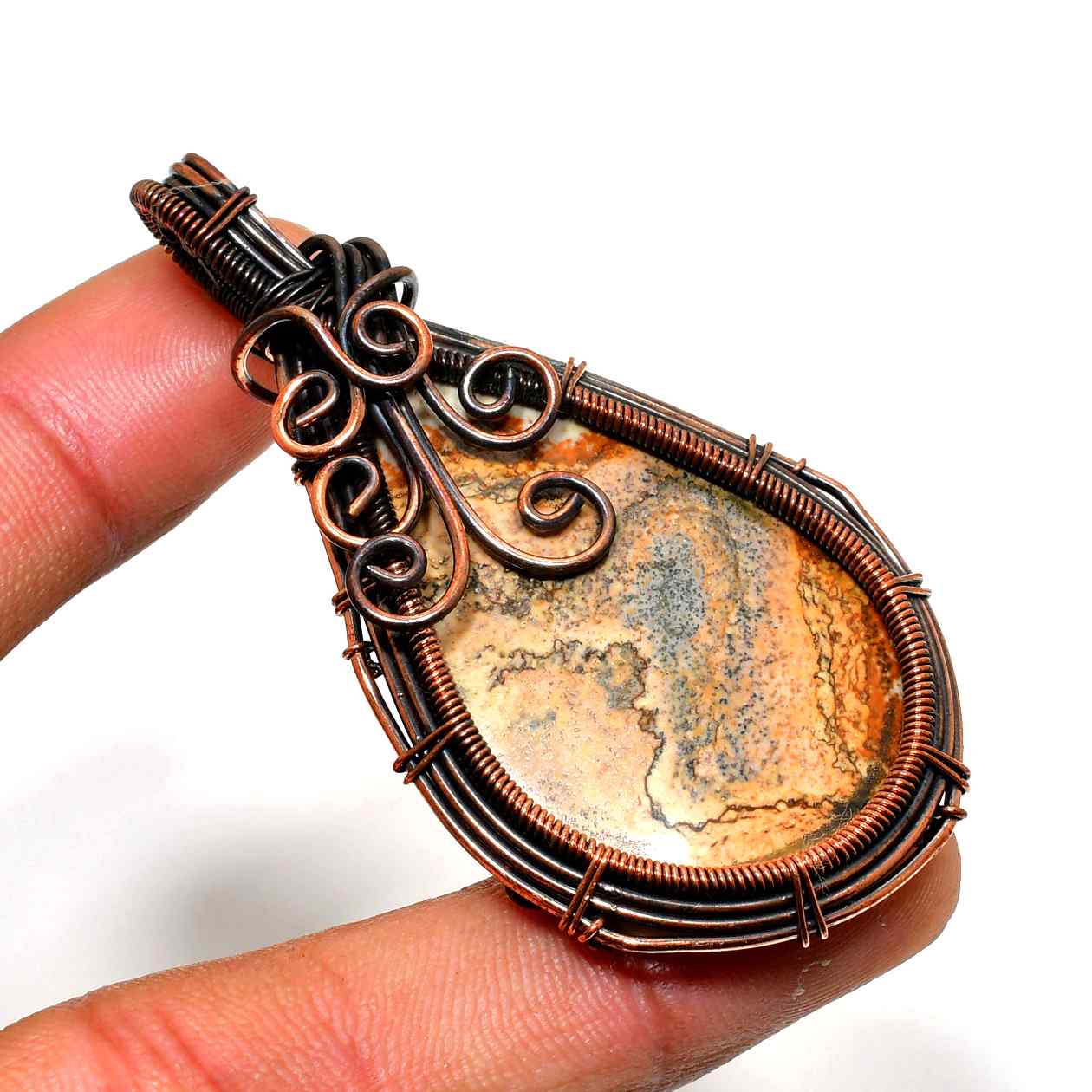 Earth’s Embrace – Oxidized Copper & Natural Stone Pendant