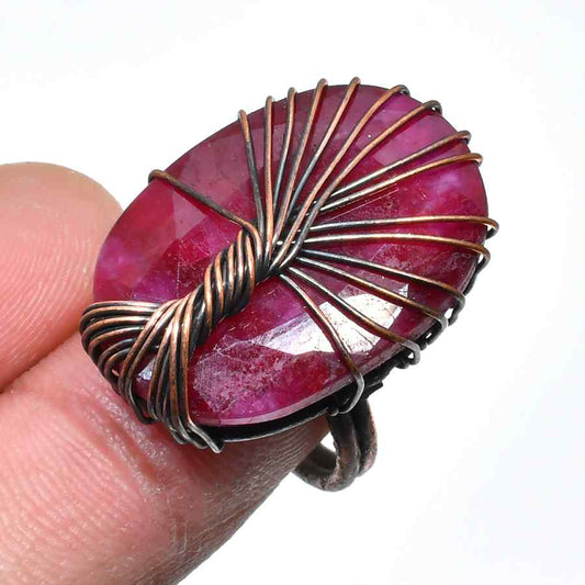 Ember’s Embrace – Ruby Copper Wire Ring