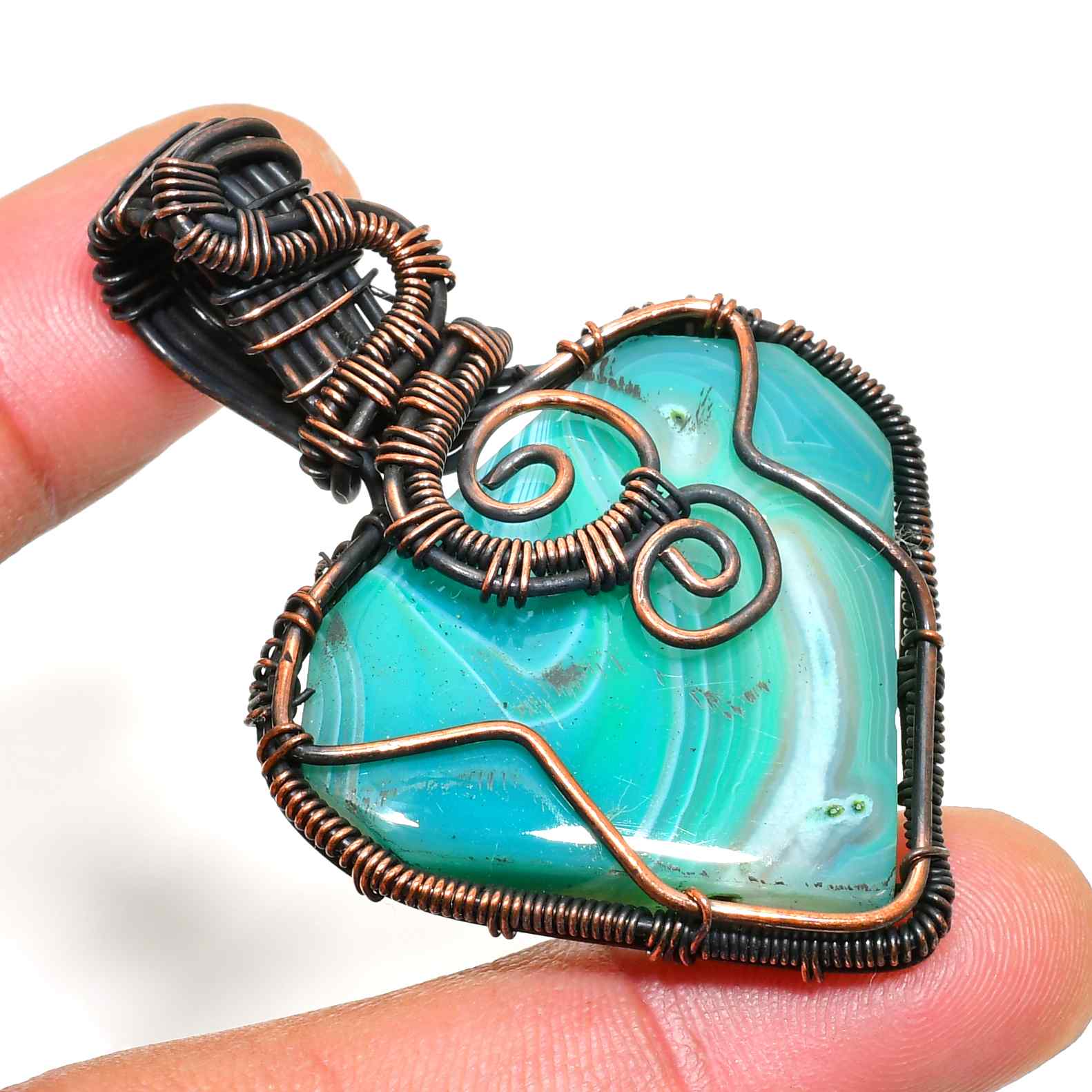 Harmonia’s Heart – Handwrapped Turquoise & Copper Pendant