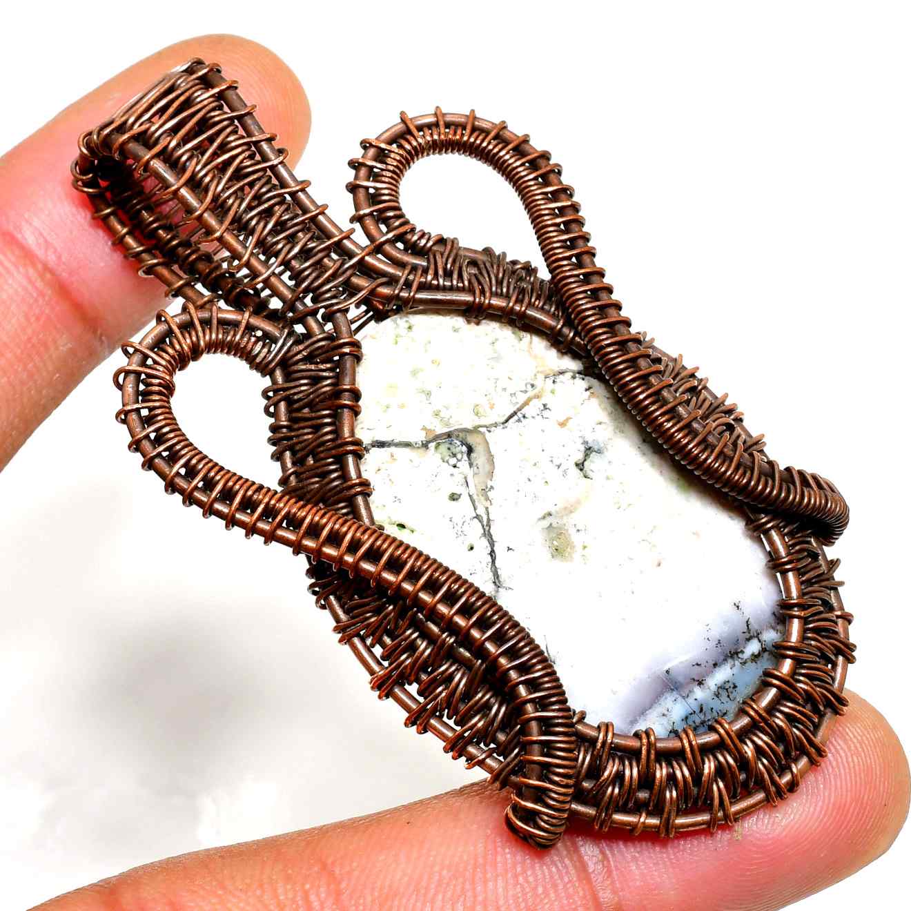 Ember’s Embrace – Copper-Wrapped Natural Stone Pendant