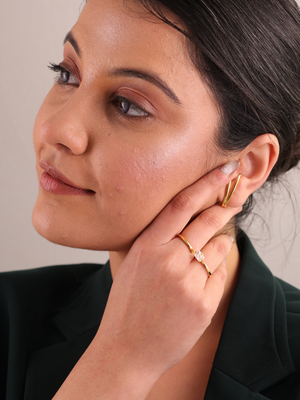 Mirror Two Finger Solitaire Adjustable Ring, 18K Gold Plated