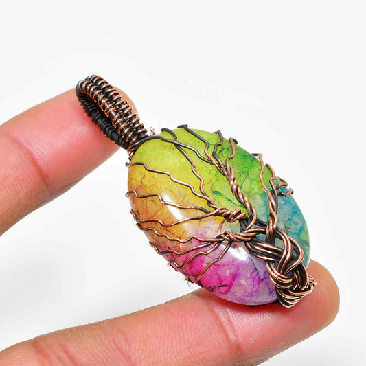 Aurora’s Embrace – Multi-Colored Quartz & Copper Pendant