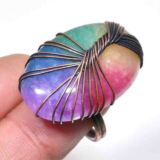 Prismatic Serenity – Copper-Wrapped Fluorite Ring