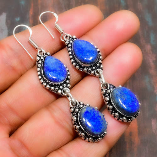 Azure Embrace – Lapis Lazuli Silver Earrings