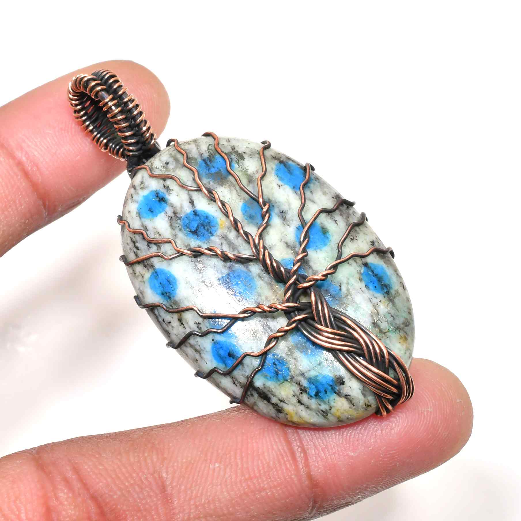 Celestial Harmony – Copper-Wrapped Natural Stone Pendant