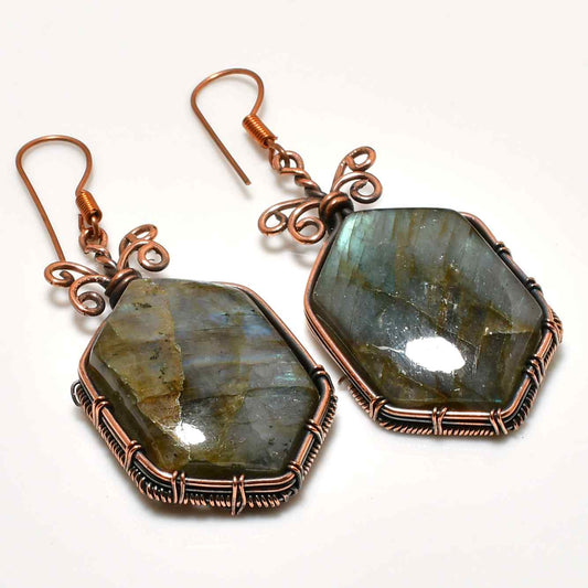 Luna’s Aura – Labradorite Copper Earrings