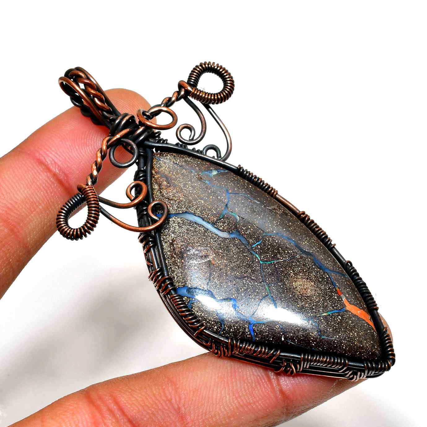 Celestial Harmony – Oxidized Copper & Natural Stone Pendant