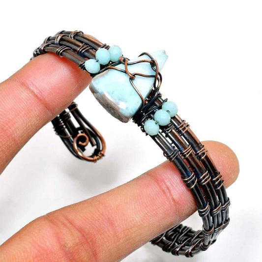 Ocean’s Embrace – Larimar Copper Bracelet