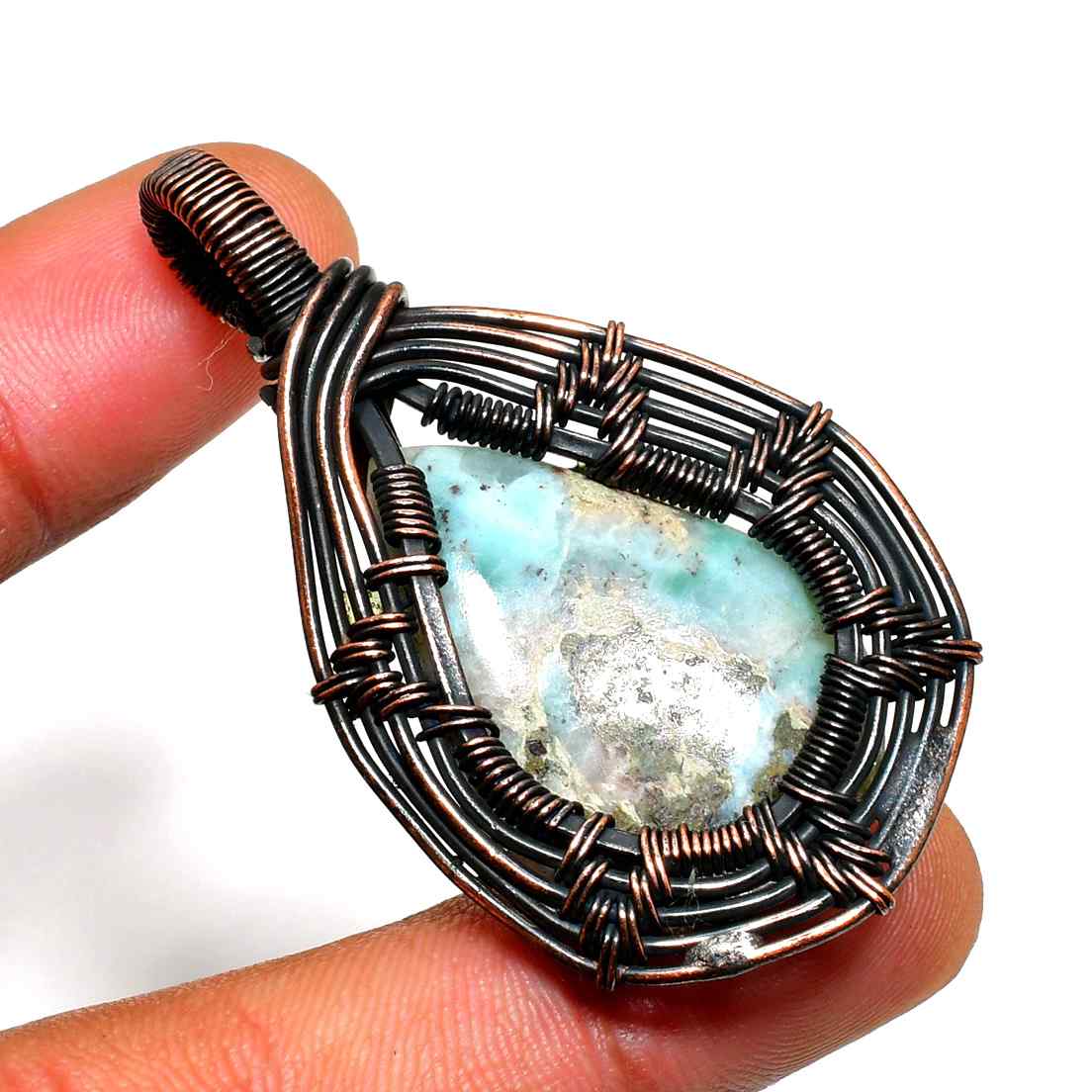 Ocean’s Embrace – Larimar Copper Pendant
