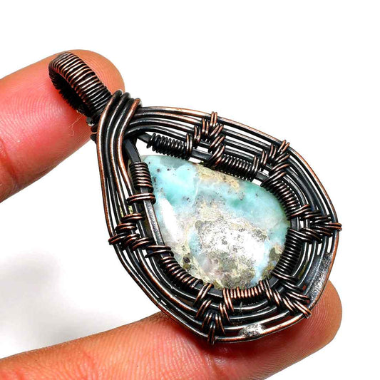 Ocean’s Embrace – Larimar Copper Pendant
