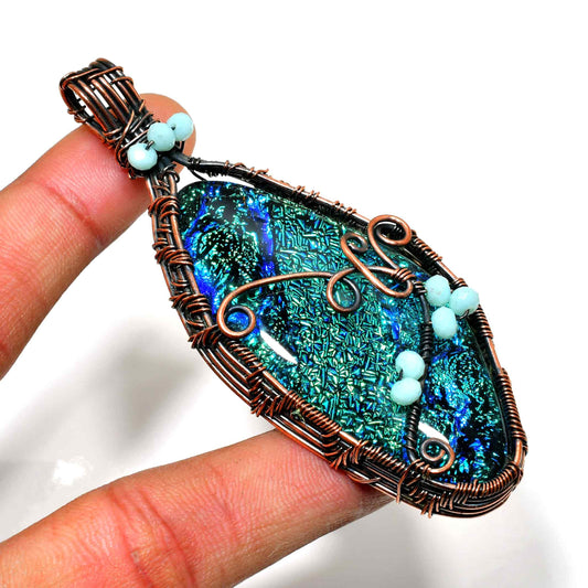Ocean’s Whisper – Teal Dichroic Copper Pendant