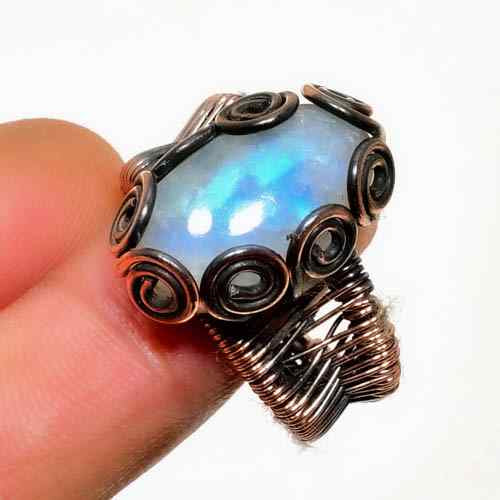 Celestial Embrace – Artisan Copper Wire Opal Ring