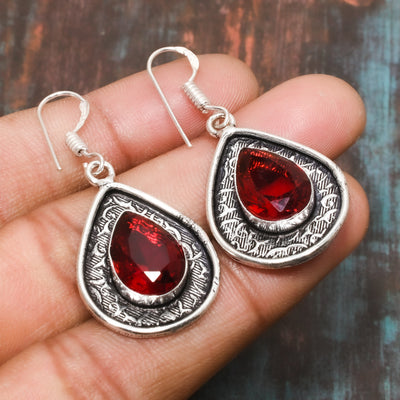 Adira’s Heart – Red Gemstone Silver Filigree Earrings