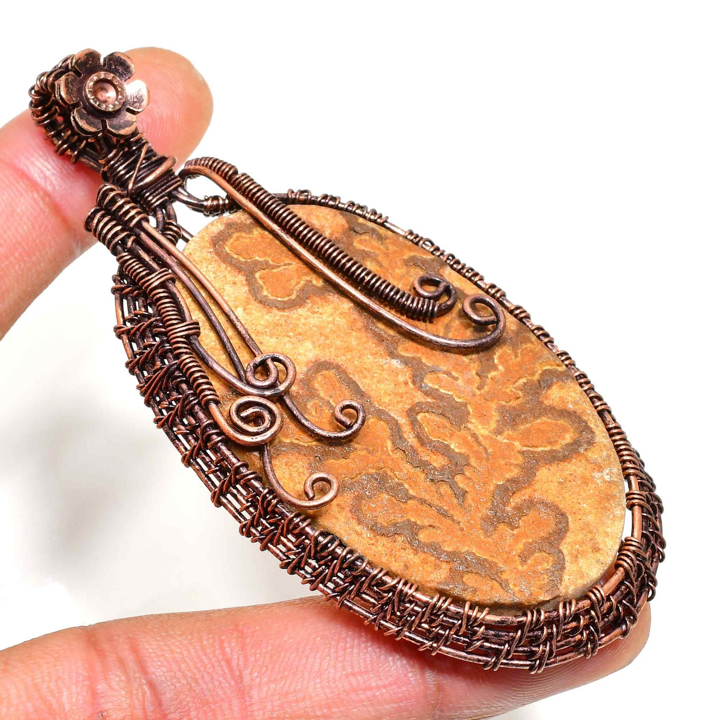 Nature’s Embrace – Oxidized Copper & Natural Stone Pendant