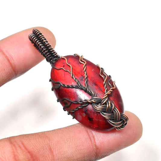 Ember Essence – Oxidized Copper Red Stone Pendant