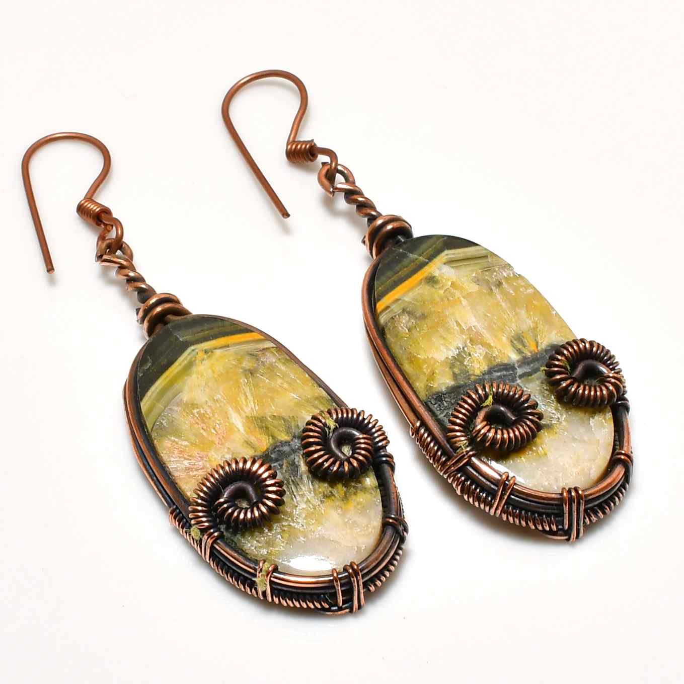 Solstice Glow – Yellow Jasper Copper Earrings