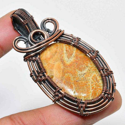 Celestial Glow – Orange Agate Copper Pendant