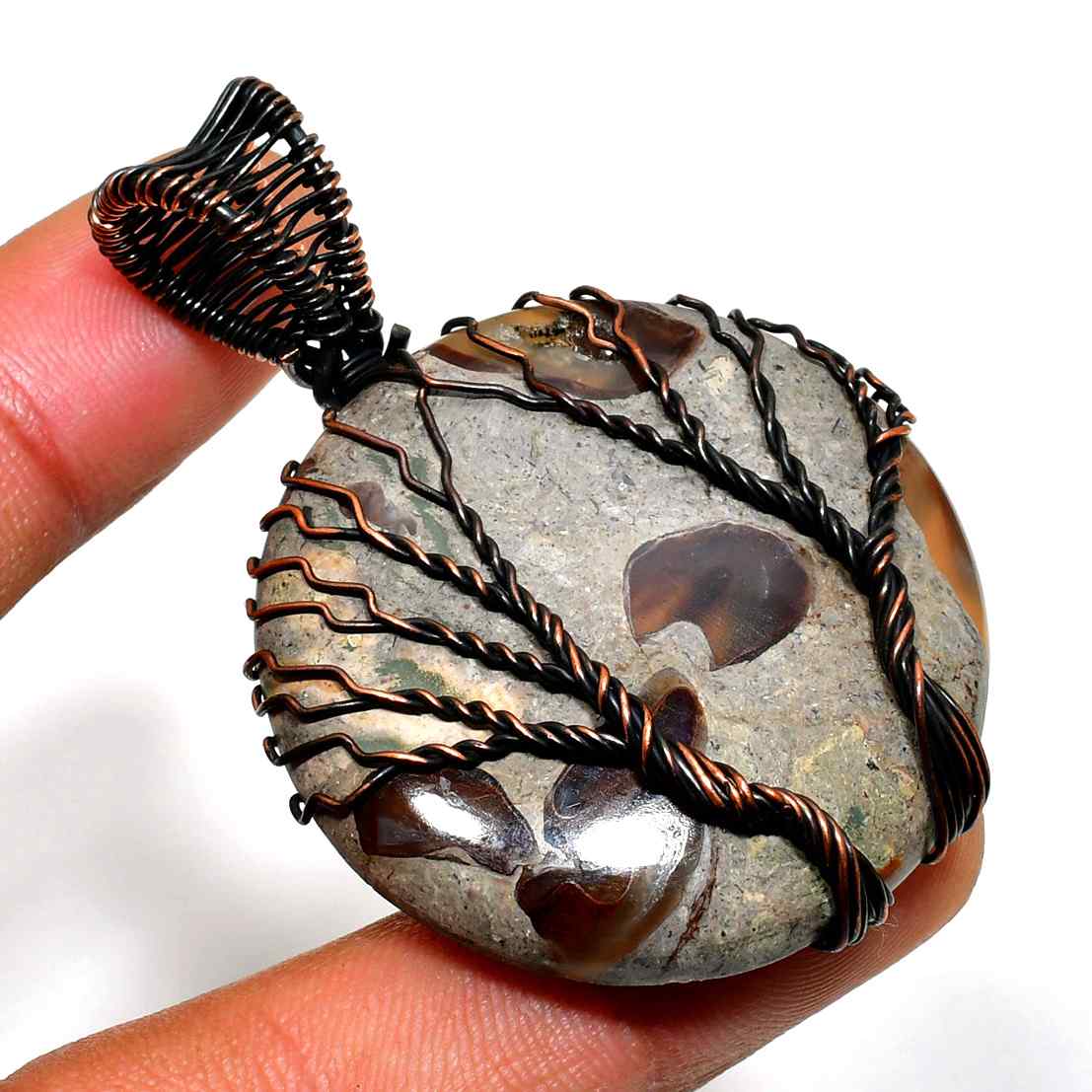 Gaia’s Roots – Agate & Copper Tree of Life Pendant
