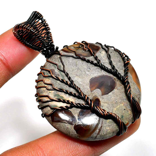Gaia’s Roots – Agate & Copper Tree of Life Pendant