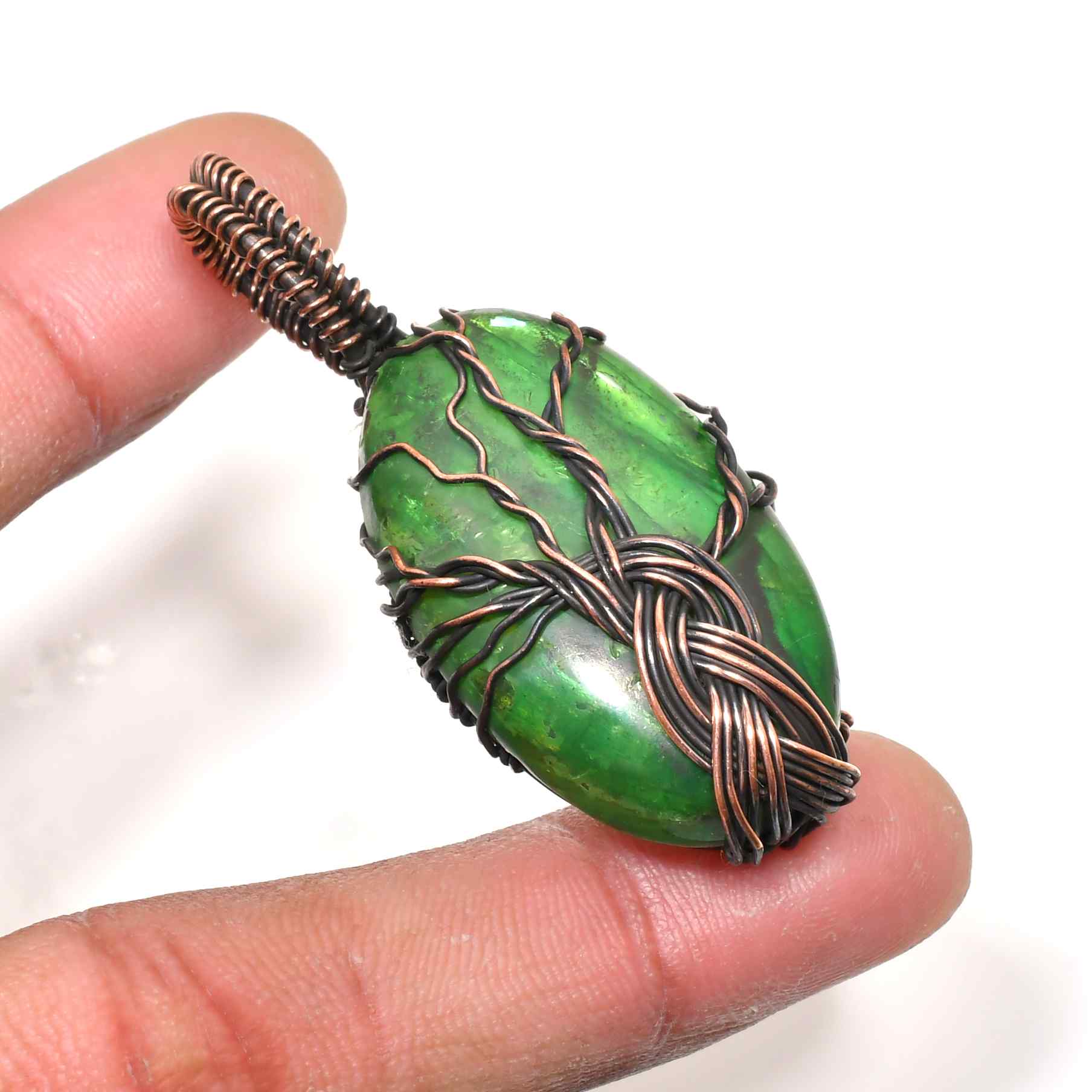 Verdant Grove – Copper-Wrapped Stone Pendant