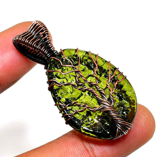 Cosmic Bloom – Moldavite & Copper Pendant
