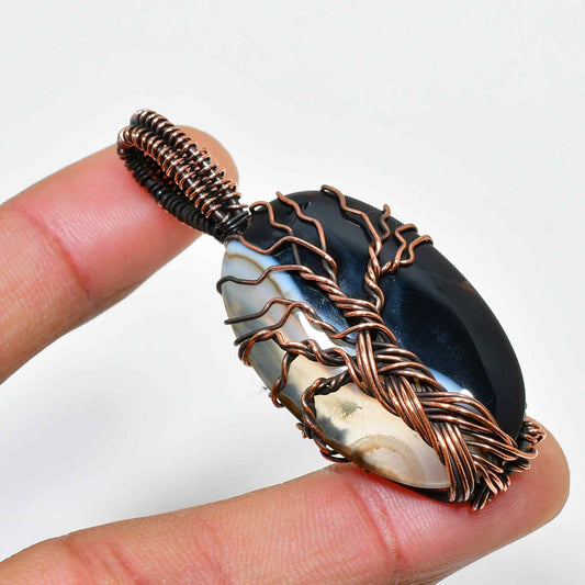 Gaia’s Embrace – Black Agate & Copper Pendant