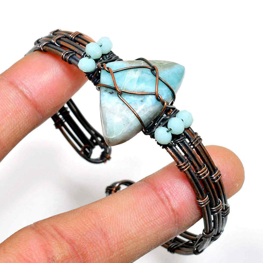 Serenity Tide – Larimar Copper Wave Bracelet