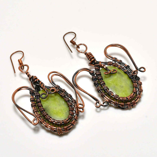 Verdant Balance – Green Tourmaline Copper Earrings