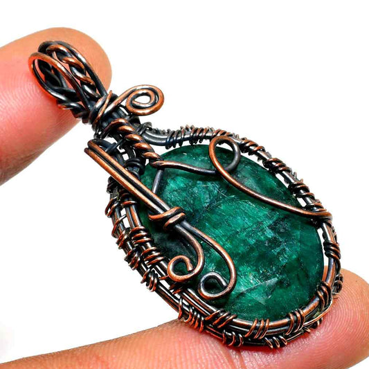 Forest Embrace – Emerald & Oxidized Copper Pendant