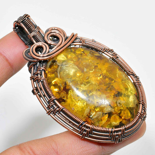 Amber’s Embrace – Oxidized Copper Amber Pendant