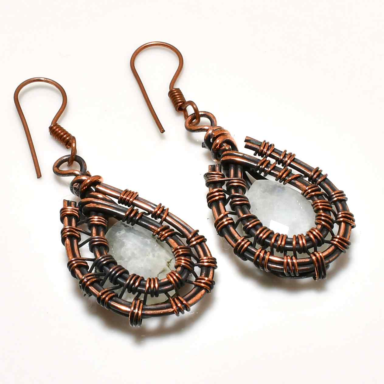 Harmony’s Halo – Oxidized Copper Gemstone Earrings