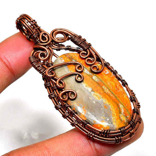 Terra’s Embrace – Orange & Gray Gemstone Copper Pendant