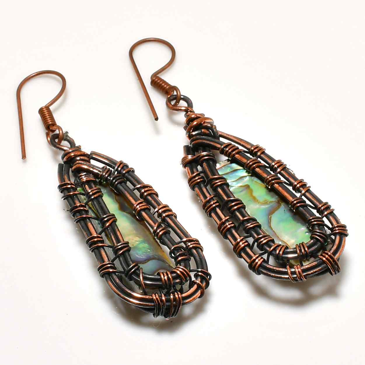 Ocean’s Embrace – Abalone & Copper Earrings