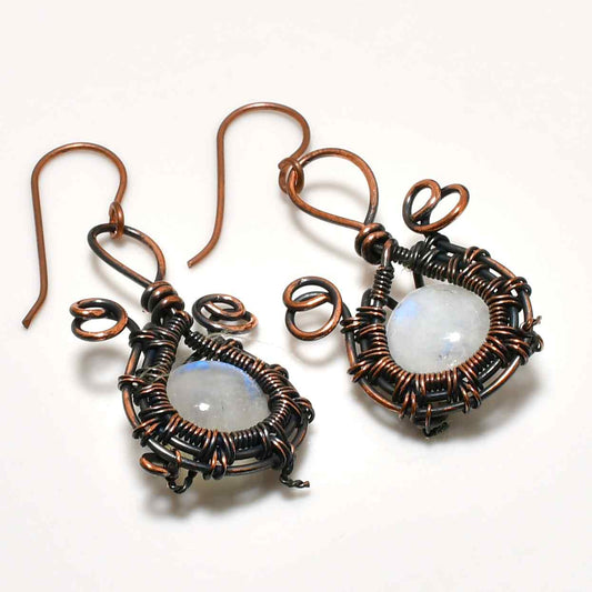 Selene’s Embrace – Oxidized Copper Moonstone Earrings